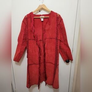 Chico's Design Red Leather Long Coat - Lots Of Details - Size 2